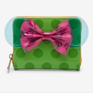 Loungefly Disney Minnie Mouse Green and Pink Jelly Polka Dot Wallet NWT